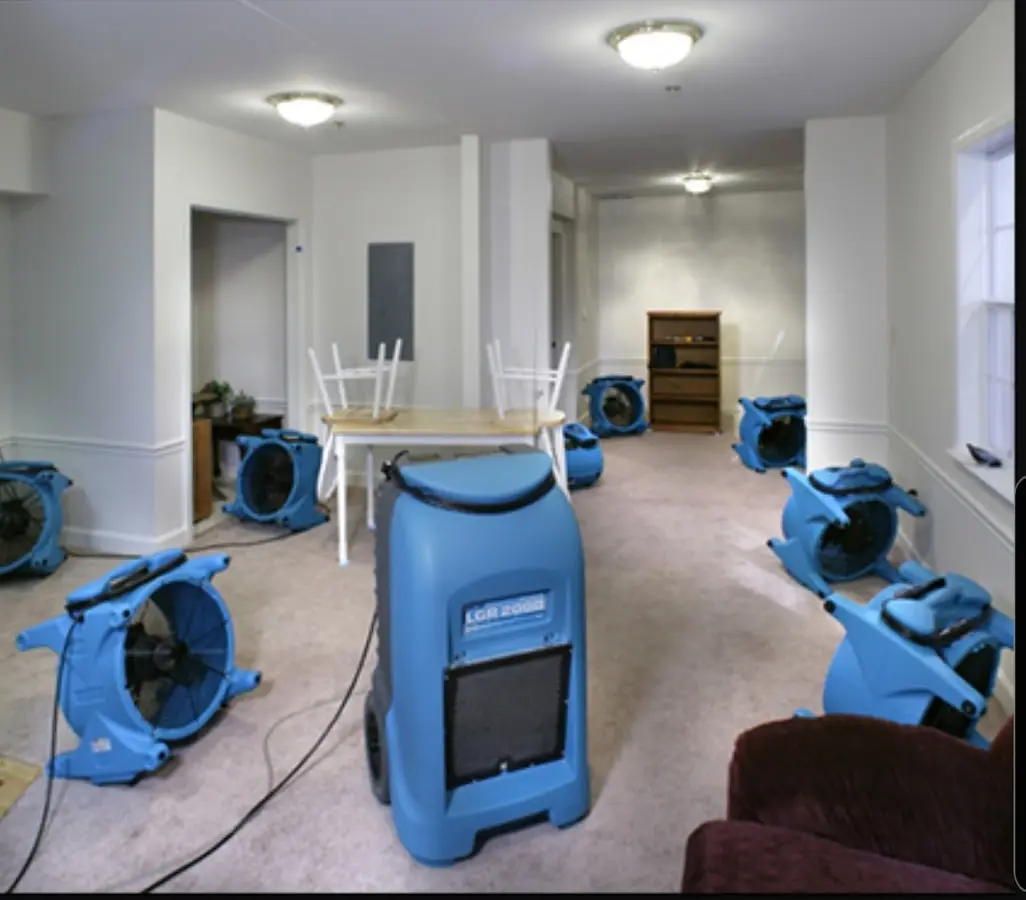 Air movers and dehumidifier setup for Water Extraction & Removal in Franklin